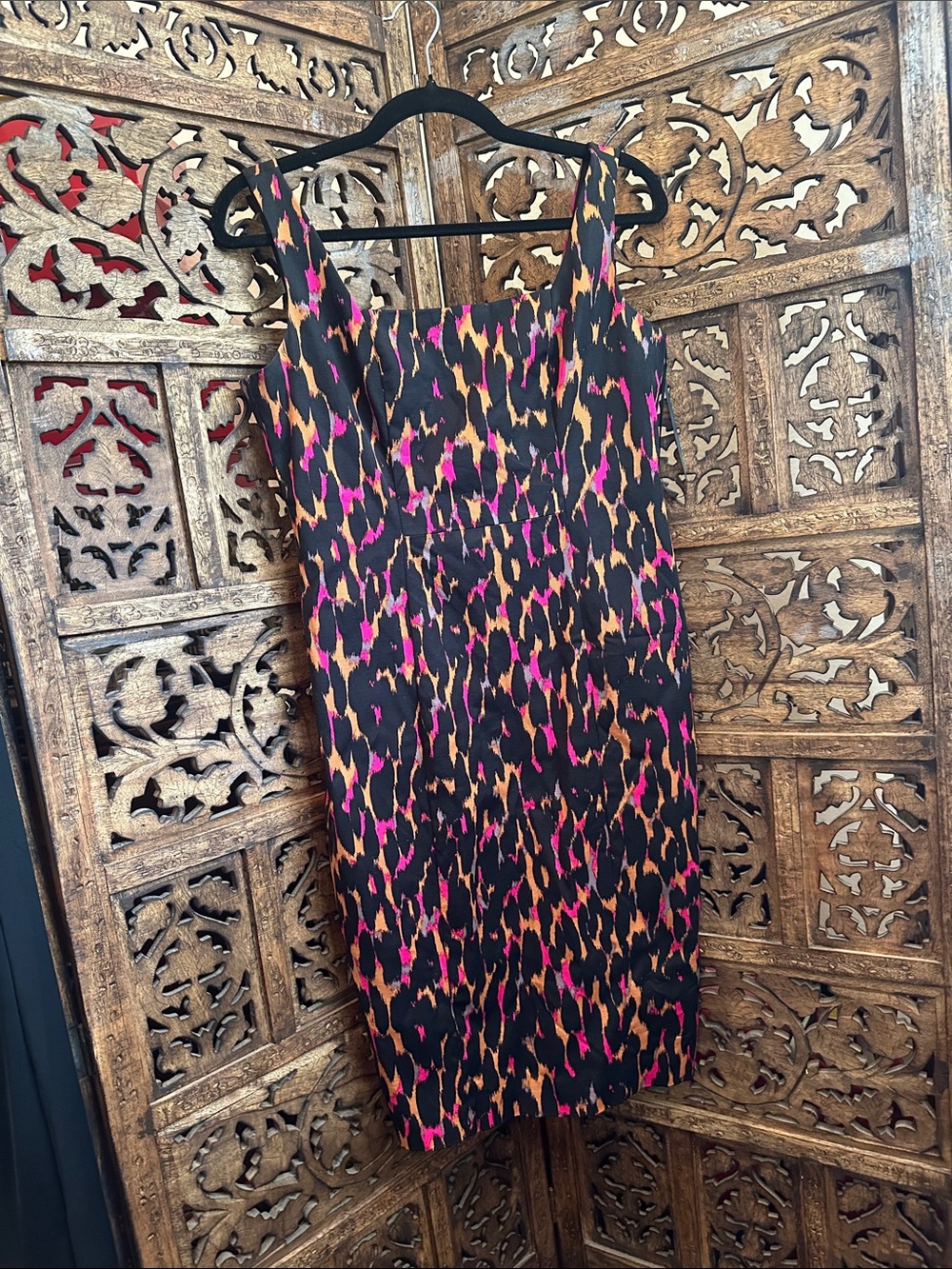 Trina Turk Black Dress with Pink and Orange Animal Print size 10